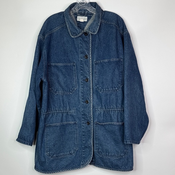 Vintage Lands' End Denim Chore Button Jacket Size Large - Picture 1 of 8